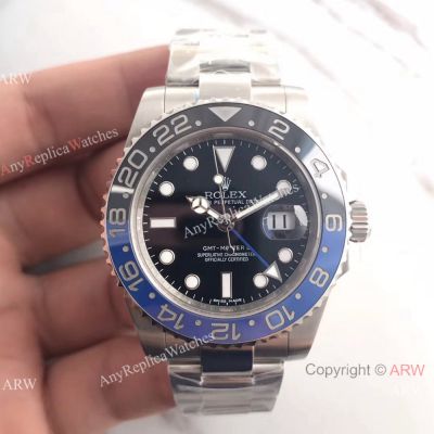 NEW UPGRADED Swiss Eta3186 Replica Rolex GMT-Master II SS Watch Black-Blue Ceramic
